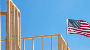 American flag mounted on a home construction zone.